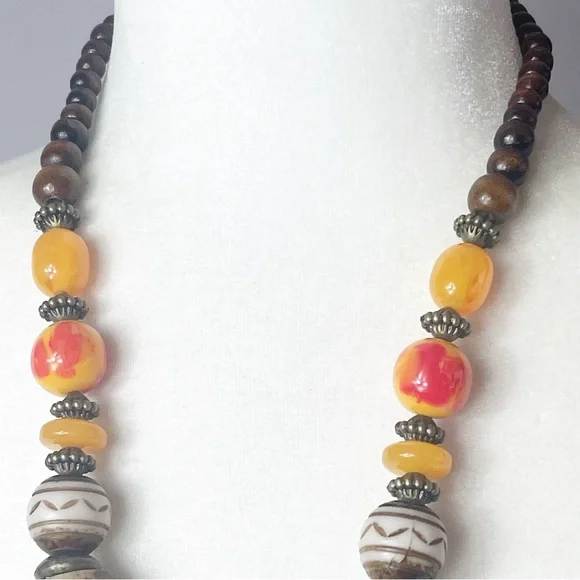 Vintage Sun Like Amazigh Amber & Bone Chunky Necklace - Picture 5 of 14